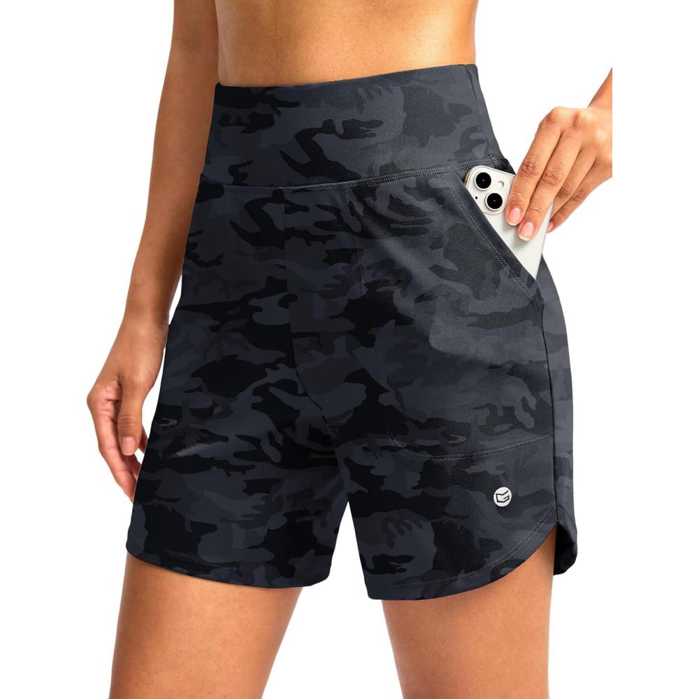 imageG Gradual Womens Athletic Shorts 6 High Waisted Stretchy Bermuda Shorts for Women Quick Dry Summer Casual ShortsBlack Camo B