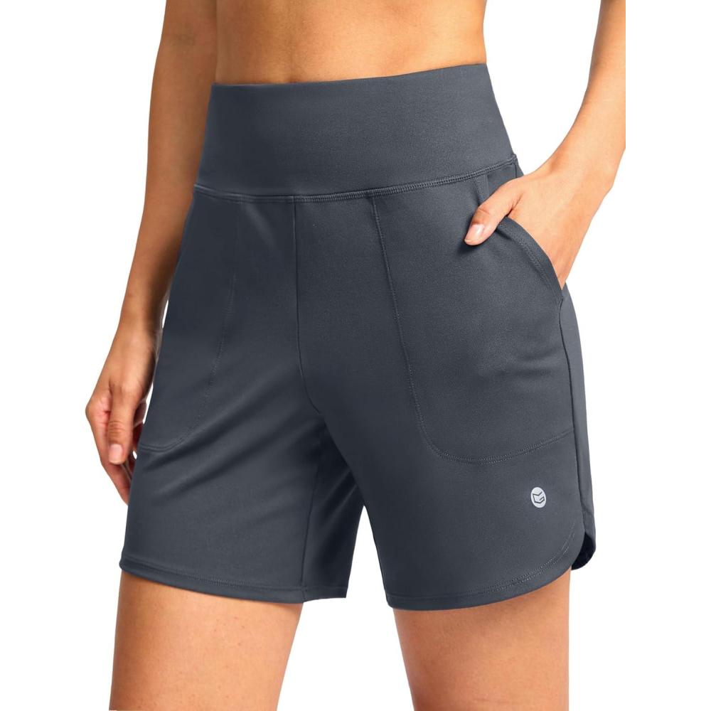 imageG Gradual Womens Athletic Shorts 6 High Waisted Stretchy Bermuda Shorts for Women Quick Dry Summer Casual ShortsDark Grey