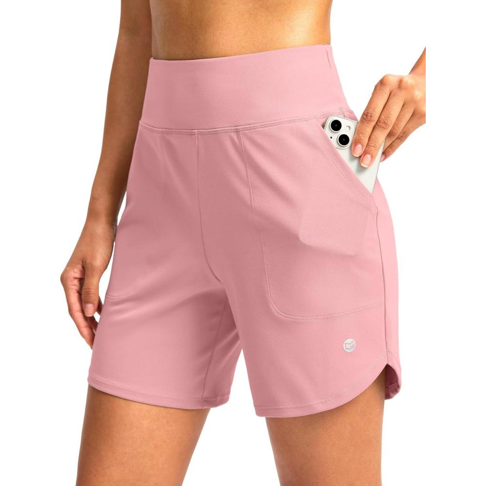 imageG Gradual Womens Athletic Shorts 6 High Waisted Stretchy Bermuda Shorts for Women Quick Dry Summer Casual ShortsLight Pink