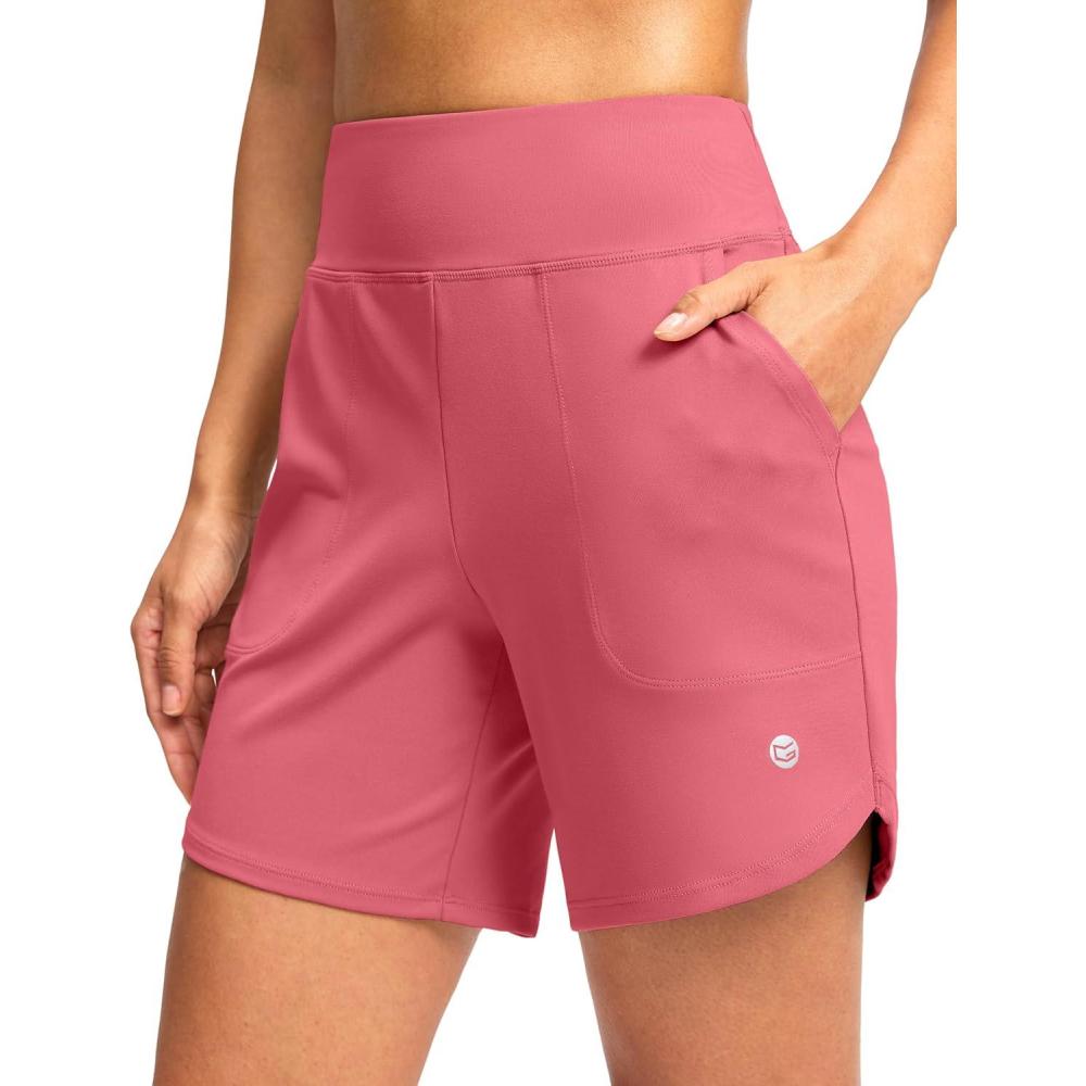 imageG Gradual Womens Athletic Shorts 6 High Waisted Stretchy Bermuda Shorts for Women Quick Dry Summer Casual ShortsPink Red