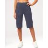 G Gradual Women’s Bermuda Long Shorts 14″ Knee Length Capris with Pockets High Waisted Athletic Casual Shorts for Women(Dusty Blue)
