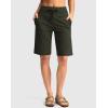 G Gradual Women’s Bermuda Shorts with Pockets 11″ Knee Length Stretch Comfy Drawstring Long Shorts for Women Summer Walking(Olive)
