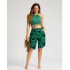 G Gradual Women’s High Waisted Swim Board Shorts 11″ Knee Length Beach Swimming Long Shorts for Women with Pockets Liner(Leaf)