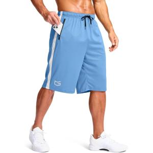 G Gradual Men’s 11″ Long Basketball Shorts with Zipper Pockets Drawstring Mesh Lightweight Gym Athletic Shorts for Men(Blue)