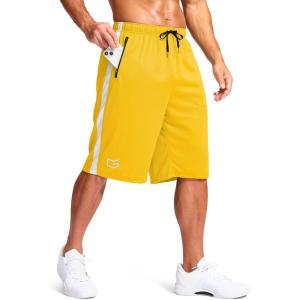 G Gradual Men’s 11″ Long Basketball Shorts with Zipper Pockets Drawstring Mesh Lightweight Gym Athletic Shorts for Men(Yellow)