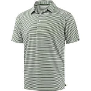 G Gradual Men’s Golf Polo Shirt Moisture Wicking Performance Sport Short Sleeve Striped Golf Shirt(Olive Stripe)