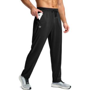 G Gradual Men’s Sweatpants with Zipper Pockets Lightweight Mesh Athletic Pants for Men Open Bottom Workout Gym Running(Black)