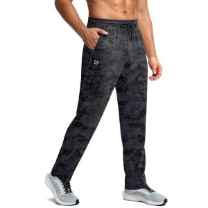 G Gradual Men’s Sweatpants with Zipper Pockets Lightweight Mesh Athletic Pants for Men Open Bottom Workout Gym Running(Camo Black)