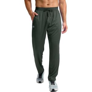 G Gradual Men’s Sweatpants with Zipper Pockets Lightweight Mesh Athletic Pants for Men Open Bottom Workout Gym Running(Dark Olive)