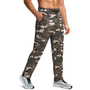 G Gradual Men’s Sweatpants with Zipper Pockets Lightweight Mesh Athletic Pants for Men Open Bottom Workout Gym Running(Green Camo)