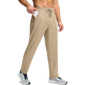 G Gradual Men’s Sweatpants with Zipper Pockets Lightweight Mesh Athletic Pants for Men Open Bottom Workout Gym Running(Khaki)