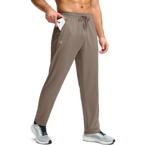 G Gradual Men’s Sweatpants with Zipper Pockets Lightweight Mesh Athletic Pants for Men Open Bottom Workout Gym Running(Light Brown)