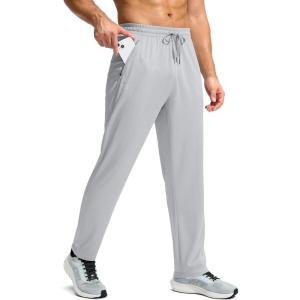 G Gradual Men’s Sweatpants with Zipper Pockets Lightweight Mesh Athletic Pants for Men Open Bottom Workout Gym Running(Light Grey)