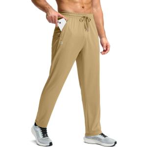 G Gradual Men’s Sweatpants with Zipper Pockets Lightweight Mesh Athletic Pants for Men Open Bottom Workout Gym Running(Light Khaki)