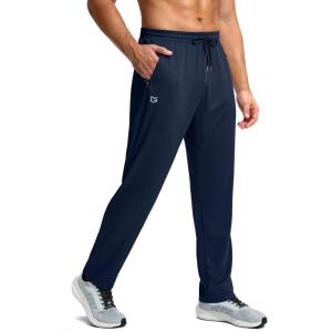 G Gradual Men’s Sweatpants with Zipper Pockets Lightweight Mesh Athletic Pants for Men Open Bottom Workout Gym Running(Navy)