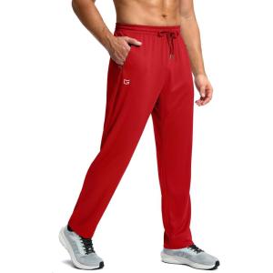 G Gradual Men’s Sweatpants with Zipper Pockets Lightweight Mesh Athletic Pants for Men Open Bottom Workout Gym Running(Red)