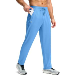 G Gradual Men’s Sweatpants with Zipper Pockets Lightweight Mesh Athletic Pants for Men Open Bottom Workout Gym Running(Sky Blue)