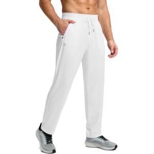 G Gradual Men’s Sweatpants with Zipper Pockets Lightweight Mesh Athletic Pants for Men Open Bottom Workout Gym Running(White)