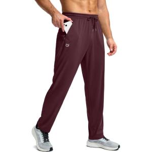 G Gradual Men’s Sweatpants with Zipper Pockets Lightweight Mesh Athletic Pants for Men Open Bottom Workout Gym Running(Wine)