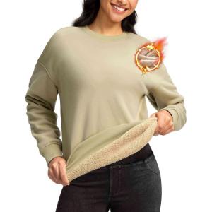 G Gradual Sherpa Sweatshirt for Women Fleece Sweatshirts Crewneck Pullover Warm Sweaters for Winter(Khaki)