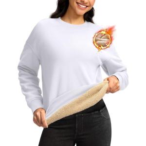 G Gradual Sherpa Sweatshirt for Women Fleece Sweatshirts Crewneck Pullover Warm Sweaters for Winter(White)