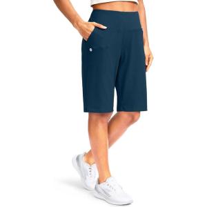 G Gradual Women’s 12″ Bermuda Long Shorts with Pockets High Waisted Stretch Knee Length Shorts for Women Summer Walking(Borealis Green)
