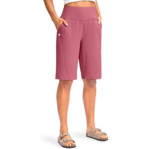 G Gradual Women’s 12″ Bermuda Long Shorts with Pockets High Waisted Stretch Knee Length Shorts for Women Summer Walking(Briar Rose)