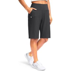 G Gradual Women’s 12″ Bermuda Long Shorts with Pockets High Waisted Stretch Knee Length Shorts for Women Summer Walking(Dark Grey)