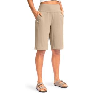 G Gradual Women’s 12″ Bermuda Long Shorts with Pockets High Waisted Stretch Knee Length Shorts for Women Summer Walking(Khaki)