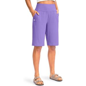 G Gradual Women’s 12″ Bermuda Long Shorts with Pockets High Waisted Stretch Knee Length Shorts for Women Summer Walking(Lavender)