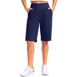 G Gradual Women’s 12″ Bermuda Long Shorts with Pockets High Waisted Stretch Knee Length Shorts for Women Summer Walking(Navy)