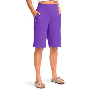 G Gradual Women’s 12″ Bermuda Long Shorts with Pockets High Waisted Stretch Knee Length Shorts for Women Summer Walking(Royal Lilac)