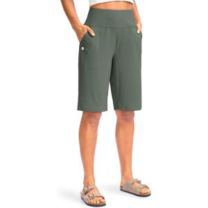 G Gradual Women’s 12″ Bermuda Long Shorts with Pockets High Waisted Stretch Knee Length Shorts for Women Summer Walking(Sage)