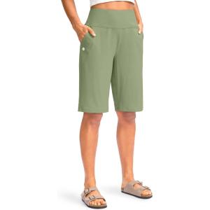 G Gradual Women’s 12″ Bermuda Long Shorts with Pockets High Waisted Stretch Knee Length Shorts for Women Summer Walking(Vibrant Green)