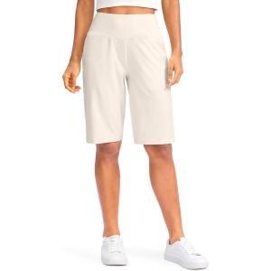 G Gradual Women’s 12″ Bermuda Long Shorts with Pockets High Waisted Stretch Knee Length Shorts for Women Summer Walking(White Apricot)