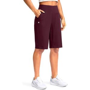 G Gradual Women’s 12″ Bermuda Long Shorts with Pockets High Waisted Stretch Knee Length Shorts for Women Summer Walking(Wine)