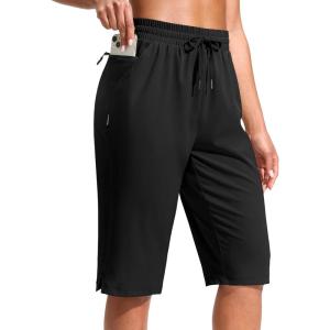 G Gradual Women’s 13″ Long Hiking Shorts with Zipper Pocket Lightweight Quick Dry Knee Length Bermuda Shorts for Women(Black)