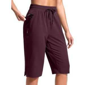 G Gradual Women’s 13″ Long Hiking Shorts with Zipper Pocket Lightweight Quick Dry Knee Length Bermuda Shorts for Women(Wine)