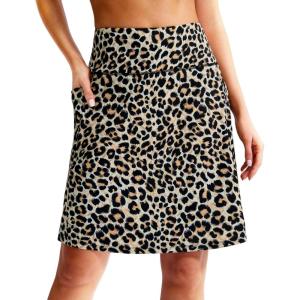 G Gradual Women’s 20″ Knee Length Golf Skirt Skort 4 Side Pockets Stretch High Waisted Tummy Control Skirt with Short(Leopard)