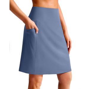 G Gradual Women’s 20″ Knee Length Golf Skirt Skort 4 Side Pockets Stretch High Waisted Tummy Control Skirt with Short(Light Grey Blue)