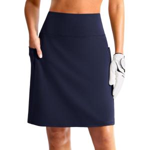 G Gradual Women’s 20″ Knee Length Golf Skirt Skort 4 Side Pockets Stretch High Waisted Tummy Control Skirt with Short(Navy)