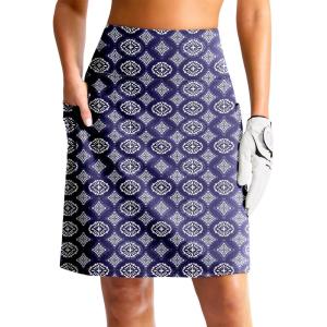 G Gradual Women’s 20″ Knee Length Golf Skirt Skort 4 Side Pockets Stretch High Waisted Tummy Control Skirt with Short(Navy Circle)