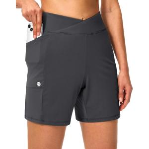G Gradual Women’s Athletic Shorts 6″ High Waisted Stretchy Bermuda Shorts for Women Quick Dry Summer Casual Shorts(Ash Dark Grey)