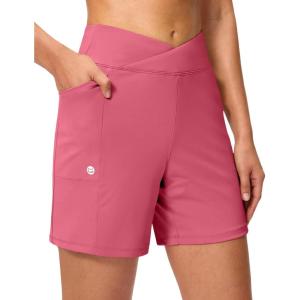 G Gradual Women’s Athletic Shorts 6″ High Waisted Stretchy Bermuda Shorts for Women Quick Dry Summer Casual Shorts(Berry Rose)