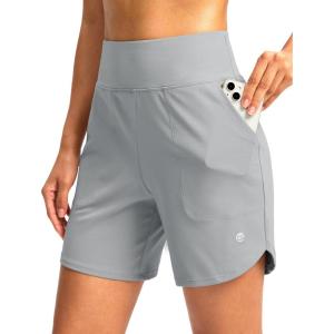G Gradual Women’s Athletic Shorts 6″ High Waisted Stretchy Bermuda Shorts for Women Quick Dry Summer Casual Shorts(Bright Grey)