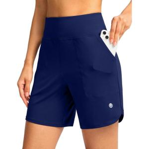 G Gradual Women’s Athletic Shorts 6″ High Waisted Stretchy Bermuda Shorts for Women Quick Dry Summer Casual Shorts(Dark Blue)