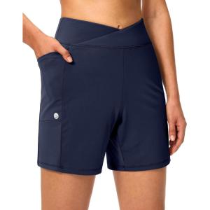 G Gradual Women’s Athletic Shorts 6″ High Waisted Stretchy Bermuda Shorts for Women Quick Dry Summer Casual Shorts(Deep Navy Blue)