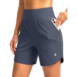 G Gradual Women’s Athletic Shorts 6″ High Waisted Stretchy Bermuda Shorts for Women Quick Dry Summer Casual Shorts(Grey Blue)