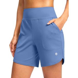 G Gradual Women’s Athletic Shorts 6″ High Waisted Stretchy Bermuda Shorts for Women Quick Dry Summer Casual Shorts(Haze Blue)