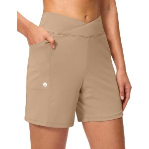 G Gradual Women’s Athletic Shorts 6″ High Waisted Stretchy Bermuda Shorts for Women Quick Dry Summer Casual Shorts(Khaki)